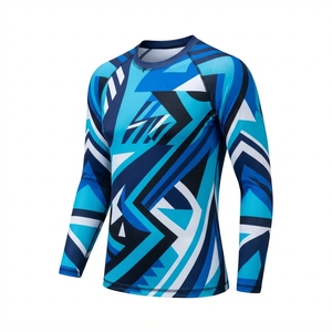 เสื้อรัดกล้ามเนื้อแขนยาวสำหรับผู้ชาย พิมพ์ลายแบบ Heat-Transfer แห้งเร็ว สำหรับเล่นกีฬา ลายเรขาคณิต สีน้ำเงิน ขาว ดำ UPF50 - Product Image 1