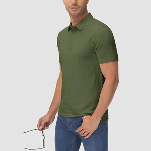 Chemise Homme Vert Olive à Manches Courtes, Couleur Unie, Tissu Non Tissé, Coupe Droite, Boutons, Séchage Rapide, Logo Avant - Product Image 1