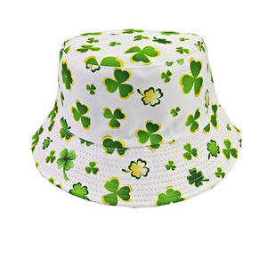Sombrero tipo pescador unisex, estampado de trébol verde y blanco, algodón y lino, informal, primavera, verano, para adultos - Product Image 1