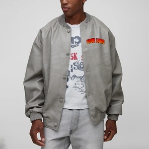 Custom Cotton Polyester <b>Baseball</b> <b>Jacket</b> <b>Men</b> Stand Collar Front Logo Winter Warm Zipper Plain Dyed OEM Varsity Coat - Product Image 6