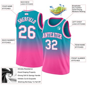 Camiseta de Baloncesto Personalizada en Verde Azulado, Blanco y Rosa, con Diseño Auténtico Degradado, Uniforme de Equipo Sublimado, Camiseta de Entrenamiento Moderna con Cuello de Malla - Product Image 2