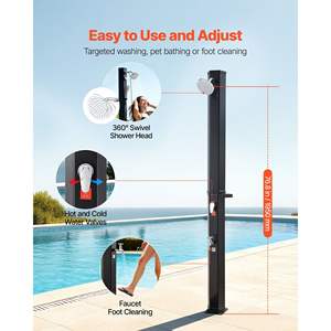 Douche extérieure chauffée au solaire de 9,2 gallons, hauteur de 6,4 pieds, robinet autoportant, boîte à savon, support, réglage de l'eau chaude et froide, noir, pour la cour - Product Image 4