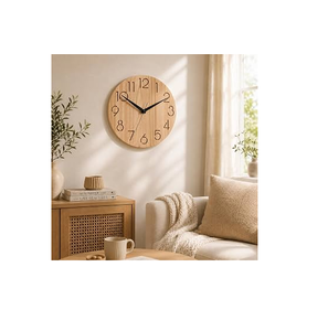 Minimalist Round Natural Wood Wall <b>Clock</b> Scandinavian Quartz Analog <b>Clock</b> <b>for</b> Living Room Wood wall <b>clock</b> minimalist design - Product Image 1