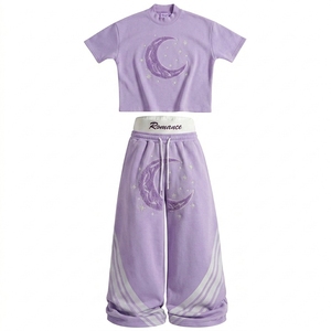 Custom Women's Fashion <b>Crop</b> Tee And Loose <b>Jogger</b> Pants Set Streetwear Graphic Print Streetwear Two Piece Tracksuit - Product Image 2