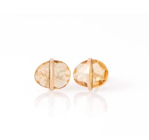 Citrine Quartz Earring - Center Bezel <b>Stud</b> Earring, Oval Shape Faceted Gemstone Earring For Women Minimalist November Birthstone - Product Image 2