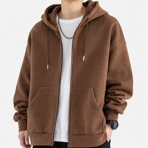 Sweat-shirt à capuche zippé oversize marron pour homme, style streetwear décontracté, coupe ample, manches longues, mélange de coton, hiver automne - Product Image 4