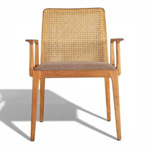 Silla de Comedor Moderna de Mediados de Siglo, de Madera de Teca Sólida, con Respaldo de Ratán Natural y Asiento Tapizado, para Restaurante o Hogar - Product Image 3