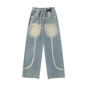 Jean en denim déchiré uni à taille mi-haute pour homme, coupe décontractée, en coton délavé, style hiver-printemps - Product Image 2