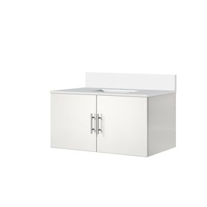 Blanc brillant 36 pouces W X 22 In. Meubles-lavabos de salle de bain D Bath avec dessus en marbre cultivé - Product Image 3