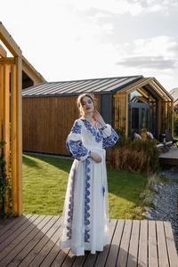 White Color <b>Dress</b> Ukrainian Traditional <b>Dress</b> Stunning Beautiful Style Long Sleeve <b>Dress</b> Luxury High Quality <b>Linen</b> - Product Image 5