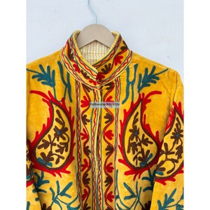 Veste à col mandarin pour femme brodée à la main, manches longues, motif floral, velours de coton, manteau de printemps - Product Image 2