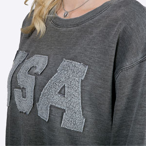 Sudadera Vintage Lavada con Letras USA para Mujer, Oversize, Cuello Redondo, Holgada, Informal, de Algodón y Forro Polar - Product Image 6