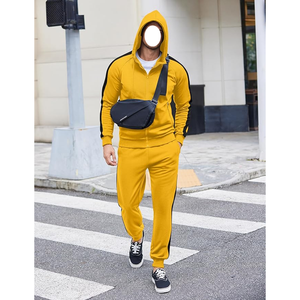 Conjunto Deportivo de Hombre con Capucha Amarillo, Tejido de Punto, Color Sólido, para Otoño - Product Image 5