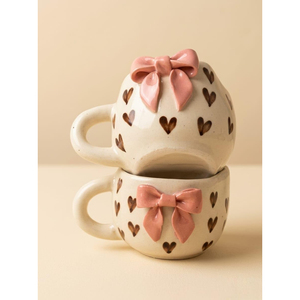 Vente en gros de tasses à café en céramique mignonnes avec nœud rose 3D, esthétique coquette, cœur en relief, ensemble de tasses à thé pour la Saint-Valentin, cadeau pour couple - Product Image 3