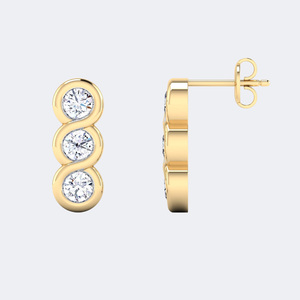 0.70CTW Round Bezel Set Linear Drop <b>Earrings</b> Gold Lab Grown <b>Diamond</b> <b>Dangle</b> Studs Minimalist Jewelry for Women - Product Image 5