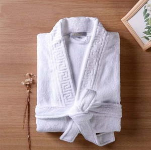 Economical Custom <b>White</b> Hotel Terry Bath Robe Cotton Spandex Soft Plaid Slippers <b>Set</b> Unisex with Logo - Product Image 6