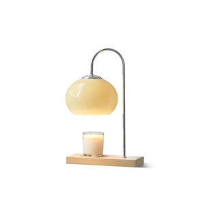 Lámpara de Mesa Moderna con Calentador de Velas, Base de Madera, Brazo Metálico y Pantalla de Vidrio Decorativa para Aromatizar el Hogar - Product Image 4