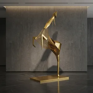 Escultura Moderna de Jirafa en Metal Dorado, Estatua Abstracta de Animal en Alambre, Decoración de Lujo para Sala de Estar, Hotel u Oficina, Decoración con Motivos Ecuestres - Product Image 4