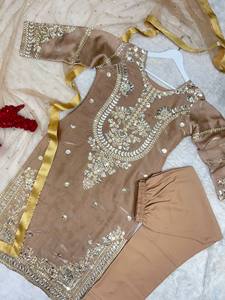 Conjunto de Salwar Kameez Bordado en Seda, Traje Tradicional Pakistaní para Mujer, Vestido Floral con Cuentas para Bodas y Fiestas - Product Image 4