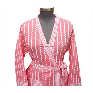 Bata Kimono de Algodón para Mujer, Larga, con Estampado Floral Rosa, Cuello en V, Secado Rápido, Transpirable, Cierre con Cinturón, Mangas Largas, Cómoda - Product Image 3
