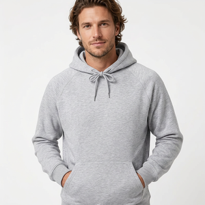 <b>Men's</b> Solid <b>Grey</b> Raglan Sleeve Pullover <b>Hoodie</b> Front Pocket Regular Fit Sweatshirt Embroidered Eco-Friendly Anti-Wrinkle - Product Image 6