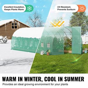 Serra a tunnel verde 27.4x9.5x7.4 piedi con telaio in acciaio zincato e telo in PE resistente per la coltivazione di piante da giardino - Product Image 4