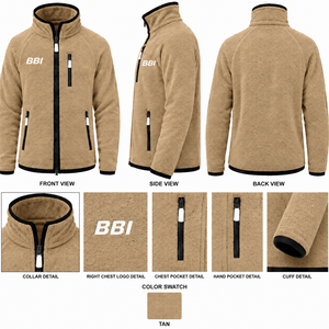 Veste polaire réversible personnalisée bleu ciel en coton 100 % écologique pour homme, fermeture éclair intégrale, col montant, vente en gros, sherpa bleu clair pour l'hiver - Product Image 6