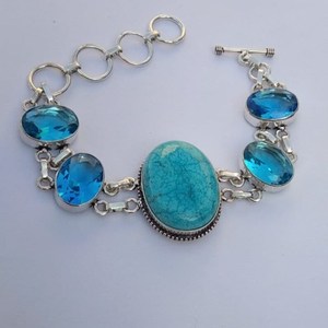 Turquoise Blue Topaz Bracelet 925 Sterling Silver Handmade Gemstone Jewelry Adjustable Women <b>Men</b> Gift - Product Image 2