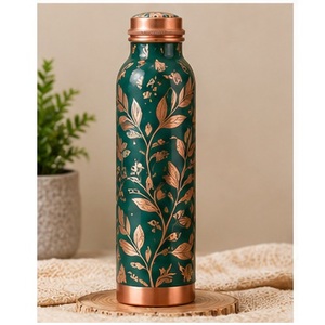 Bouteille d'eau en cuivre à motif géométrique moderne avec couvercle en cuivre, vaisselle de voyage portable - Product Image 2