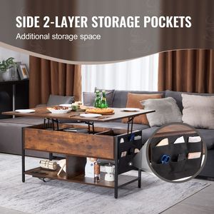 Tavolino da Caffè Rettangolare da 39,4 Pollici con Piano Sollevabile, Tasche Extra Portaoggetti e Presa di Corrente Ribaltabile con Accesso alle Prese Americane - Product Image 4