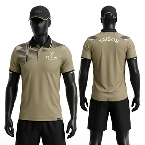 Camiseta de Tenis Premium de Poliéster Transpirable de 160 GSM, Color Caqui con Panel de Contraste Negro en el Hombro, Sublimación, Logotipo Personalizado - Product Image 1