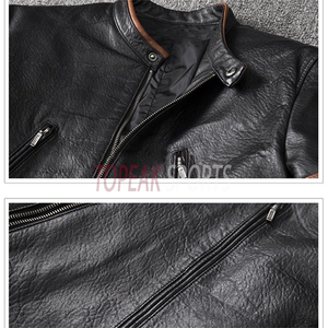 Veste en cuir de vachette noire TOPEAK SPORTS pour homme, col montant, coupe-vent, respirante, écologique, best-seller des vestes d'hiver - Product Image 4