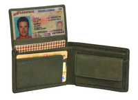 Dompet Kulit Pria Lipat Dua Tipis Tempat Kartu Jendela ID Kantong Koin Multi Slot Dompet Lipat Kompak Desain Minimalis Hijau