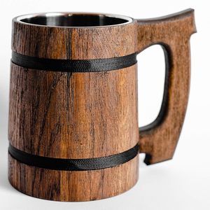 Mug à bière en bois de chêne artisanal TIMELESS CRAFT, intérieur en acier inoxydable, couleurs personnalisables, logo, design classique pour les entreprises - Product Image 2