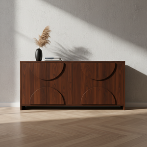 Aparador de Madera Moderno Semicircular con Panel de Media Luna, Mueble de Almacenamiento de Madera con Panel de Arco de 4 Puertas, Diseño de Arco Moderno - Product Image 5