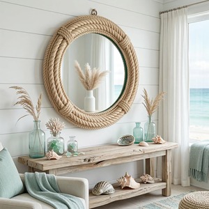 Miroir mural en rotin, cadre naturel simple, parfait pour la décoration de bureau ou de studio, pour une ambiance minimaliste et calme, provenant d'Inde. - Product Image 4