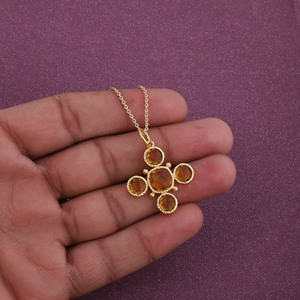 จี้รูปทรงกากบาทประดับพลอยซิทรินแบบฝังขอบทองคำขาว 18k พร้อมสร้อยคอ เป็นของขวัญสำหรับเธอ V - Product Image 2