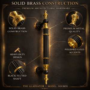 Poignée de porte en laiton massif moderne de luxe GLADIATOR |   Finition Or Antique pour les Portes en Bois d'Entrée Principale d'Hôtel |   Architectural - Product Image 3