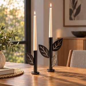 Juego de Portavelas Cónicos de Metal Negro Moderno con Diseño Botánico, Centro de Mesa para Decoración del Hogar y Bodas - Product Image 2