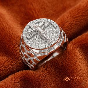 <b>Mens</b> <b>Silver</b> Tone Moissanite Diamond Cross <b>Ring</b> Hip Hop Statement Jewelry Fashion <b>Ring</b> for <b>Men</b> Stylish - Product Image 3