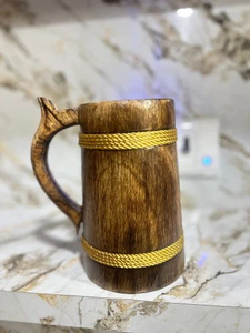 Handcrafted Eco-Friendly Horn Beer <b>Mug</b> Natural Color 400ml Capacity Modern Customizable Logo Wooden Handle <b>Camping</b> CE Certified - Product Image 4