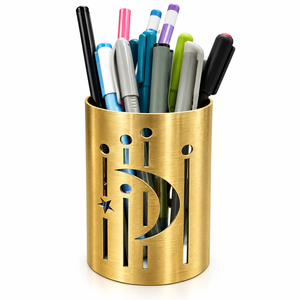 Portalápices Moderno de Acero Inoxidable con Diseño Hueco de Luna Creciente y Estrella, Organizador de Lápices Plateado para Escritorio de Oficina - Product Image 2