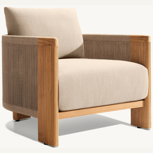 Fauteuil simple en bois avec accents en rotin, équipé de repose-bras robustes et durables, pour l'intérieur ou l'extérieur. - Product Image 5