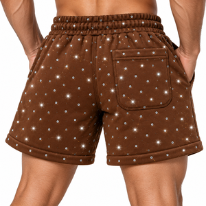 Men’s Premium Rhinestone Fleece <b>Shorts</b> Custom Logo <b>Sparkly</b> Crystal Cotton Sweat <b>Shorts</b> Fashion Hip Hop Streetwear and Sports Use - Product Image 4