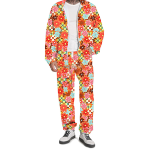 Conjunto de 2 Piezas de Chaqueta Cortavientos Holgada Personalizada, con Capucha, Estampada, Estilo Vintage, de Poliéster/Nailon Grueso, para Invierno, Estilo Hip Hop, Unisex - Product Image 5