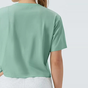 เสื้อยืดครอปท็อปผู้หญิงสไตล์สดใส ผ้าฝ้ายผสมระบายอากาศ แขนสั้น ทรงเข้ารูป สวมใส่สบายสำหรับทุกวัน ชุดฤดูร้อน เนื้อผ้านุ่ม - Product Image 6