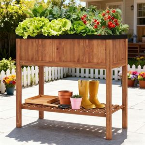 Bac à légumes surélevé en bois avec étagère de rangement, capacité 220 LBS, pour abris et rangements - Product Image 1