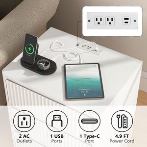 Modern Wood Storage Cabinet Set of 2 Fast USB <b>C</b> Charging End <b>Tables</b> with 3Drawers Large Storage for Living Room Sofa Side <b>Tables</b> - Product Image 2