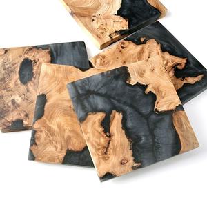 Sous-verres carrés modernes de luxe léger en résine et bois, tapis isolants thermiques réutilisables 9,8 cm, vente en gros - Product Image 4