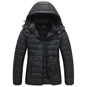Veste d'hiver rembourrée en duvet unisexe, personnalisée, de haute qualité, nouvelle, noire, à capuche, en laine, avec fermeture éclair, fine, coupe-vent, imperméable - Product Image 1
